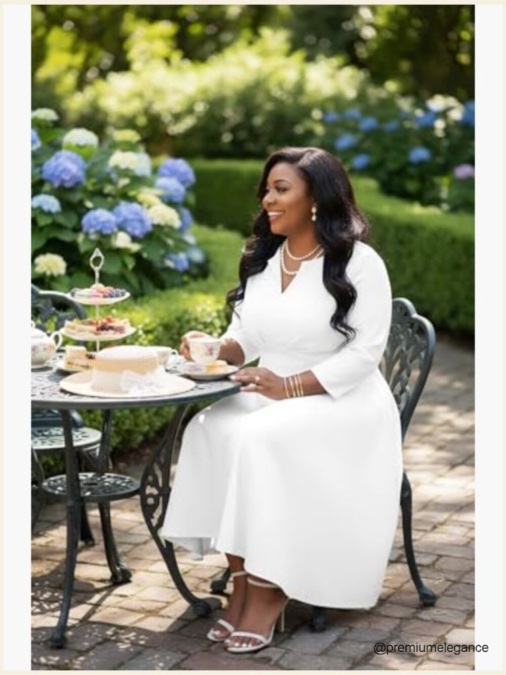 Plus Size Stretchy Flared Wrap Midi Dress V Neck 3/4 Sleeve A-Line Swing - Picture 4 of 7